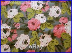 Vintage Retro Mid Century Lg. Shabby Roses Fabric Pink Chartreuse on Gray