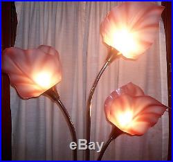 Vintage Retro Mid Century Modern Flamingo Pink Leaves 3 Way 3 Light Floor Lamp