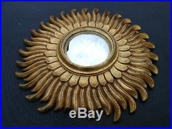 Vintage Retro Mid Century Modern Gold French Sunburst Starburst Convex Mirror
