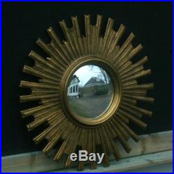 Vintage Retro Mid Century Modern Gold French Sunburst Starburst Convex Mirror