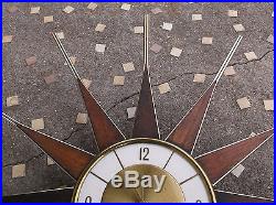 Vintage Retro Mid Century Modern Starburst Wall Clock Teak Atomic Elgin 26