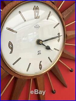 Vintage Retro Mid Century Smiths Timecal Sunburst Teak Atomic Wall Clock
