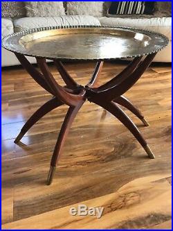 Vintage Retro Mid century brass teak spider-leg folding coffee Occasional table