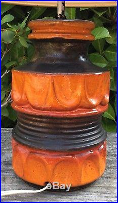 Vintage Retro MidCentury Carstens West German Orange Pottery Lamp Original Shade
