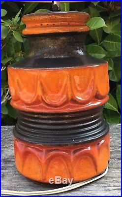 Vintage Retro MidCentury Carstens West German Orange Pottery Lamp Original Shade