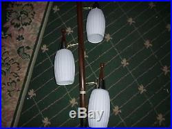 Vintage Retro Midcentury Modern Danish 3 Glass Shade Tension Pole Lamp