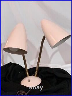 Vintage Retro PINK Double Gooseneck Enamel Bullet Desk Lamp Mid Century Modern
