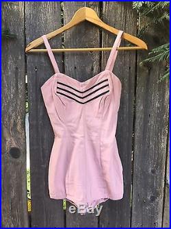 Vintage Retro Pink Bathing Suit Swim Beach Ocean Wear Rockabilly Mid Century