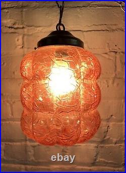 Vintage Retro Red Glass Swag Lamp MID Century Modern Light Fixture Ceiling Chain