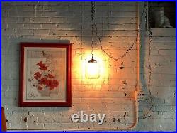 Vintage Retro Red Glass Swag Lamp MID Century Modern Light Fixture Ceiling Chain