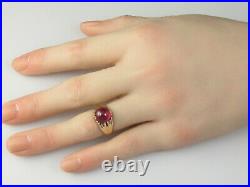 Vintage Retro Ruby Ring Estate Cabochon 14K Rose Gold Mid Century Red Jewelry