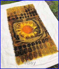 Vintage Retro Rug Scandi 1960s 1970s Retro Rya Mid Century Sunburst Sunflower