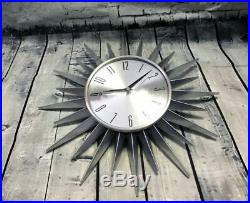 Vintage Retro Silver Mid-Century Sunburst Wall Clock 1950s Collectables