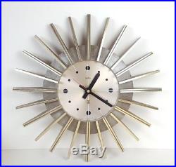 Vintage Retro Smiths Quartz Sunburst Wall Clock Mid-Century 1960s Working 14