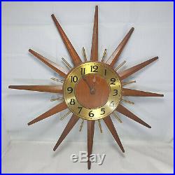 Vintage Retro Sunburst Wall Clock Wooden