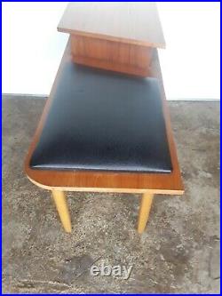Vintage/Retro Teak Telephone Table With Black Vinyl Seat Mid Century