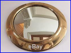 Vintage Round Convex Mirror Brass Mid Century Porthole Fisheye 1950s Retro 38cm