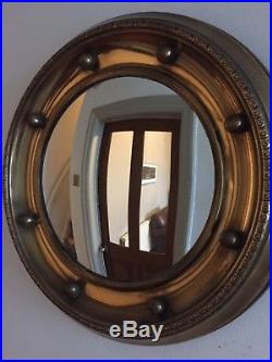 Vintage Round Convex Mirror Brass Porthole Fisheye Mid Century 1950s Retro 31cm