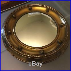 Vintage Round Convex Mirror Brass Porthole Fisheye Mid Century 1950s Retro 31cm
