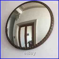 Vintage Round Convex Mirror Mid Century Porthole Fisheye Gold 1950s Retro 31cm