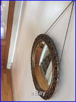 Vintage Round Convex Mirror Mid Century Porthole Fisheye Gold 1950s Retro 50cm