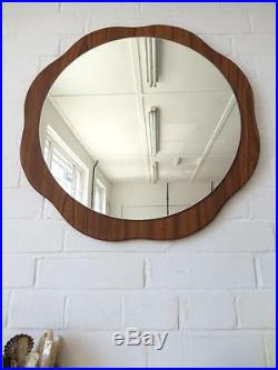 Vintage Round Danish Wall Mirror or Mid Century Modernist Mirror Teak Effect
