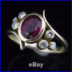 Vintage Ruby Diamond Ring 18k Yellow Gold Bypass Mid Century Retro Estate Gift