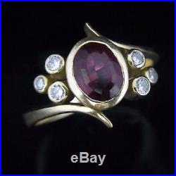 Vintage Ruby Diamond Ring 18k Yellow Gold Bypass Mid Century Retro Estate Gift