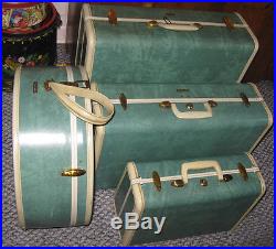 Vintage Samsonite Luggage Set Hat Train Case Teal & Cream 1940's 1950's