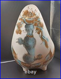 Vintage Sasha Brastoff California Mid Century Blue Poodle Footed Ceramic Vessel