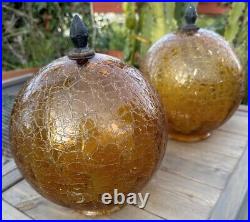 Vintage Set Of 2 Mid Century Modern Retro AMBER Ball SWAG Glass Light Globes