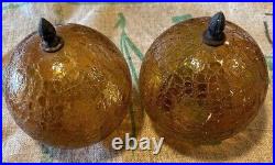 Vintage Set Of 2 Mid Century Modern Retro AMBER Ball SWAG Glass Light Globes