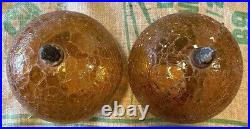 Vintage Set Of 2 Mid Century Modern Retro AMBER Ball SWAG Glass Light Globes