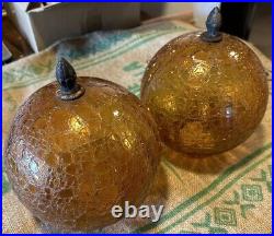 Vintage Set Of 2 Mid Century Modern Retro AMBER Ball SWAG Glass Light Globes