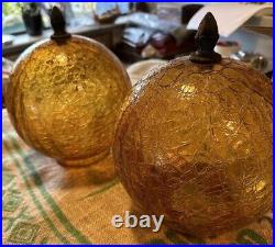 Vintage Set Of 2 Mid Century Modern Retro AMBER Ball SWAG Glass Light Globes