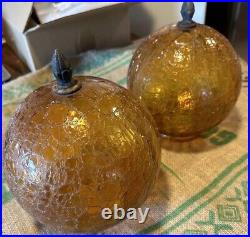 Vintage Set Of 2 Mid Century Modern Retro AMBER Ball SWAG Glass Light Globes