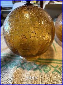 Vintage Set Of 2 Mid Century Modern Retro AMBER Ball SWAG Glass Light Globes