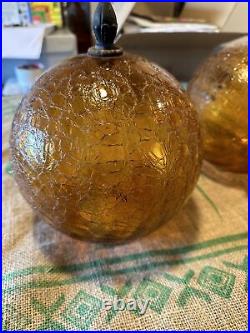 Vintage Set Of 2 Mid Century Modern Retro AMBER Ball SWAG Glass Light Globes