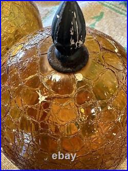 Vintage Set Of 2 Mid Century Modern Retro AMBER Ball SWAG Glass Light Globes