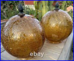 Vintage Set Of 2 Mid Century Modern Retro AMBER Ball SWAG Glass Light Globes