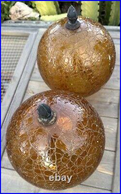 Vintage Set Of 2 Mid Century Modern Retro AMBER Ball SWAG Glass Light Globes