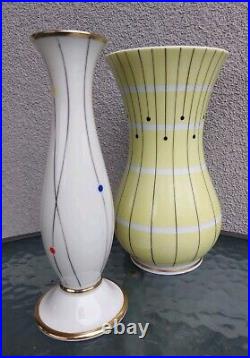 Vintage Set Of 2 Mid-Century Space Age Ceramic Vases Decor