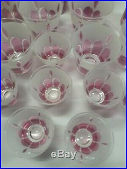 Vintage Set of 18 Glasses Pink and White Retro Mid Century Modern Tumblers EUC