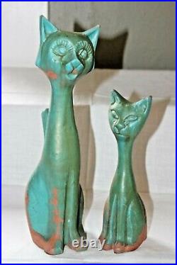 Vintage Set of 2 Mod Siamese Cat cast Metal Figures Mid Century Modern MCM