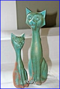 Vintage Set of 2 Mod Siamese Cat cast Metal Figures Mid Century Modern MCM
