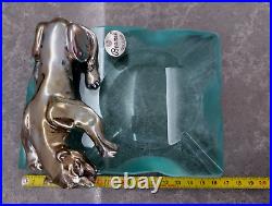 Vintage Signed Brunel Glass Ashtray with Lion Panthere Wild Cat Figure