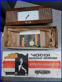 Vintage Soviet Desk Space Age Quartz Clock Yantar Mid-Century clock Box Papers