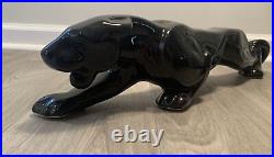 Vintage Stalking Black Panther Ceramic Mid Century Modern Pottery 23-3/4