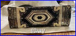 Vintage Stamped Leather Purse Made In Italy Black White Gold Retro Mid Century