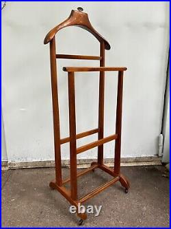 Vintage Standing Valet Made in Italy Mid Century Modern Wood Brass